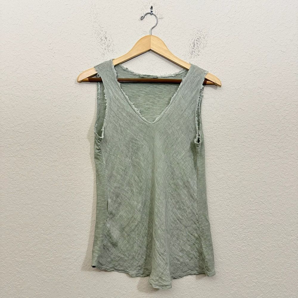 NINA KENDOSA PARIS S/L Linen Blend Raw-Trims V-Neck Tank Top